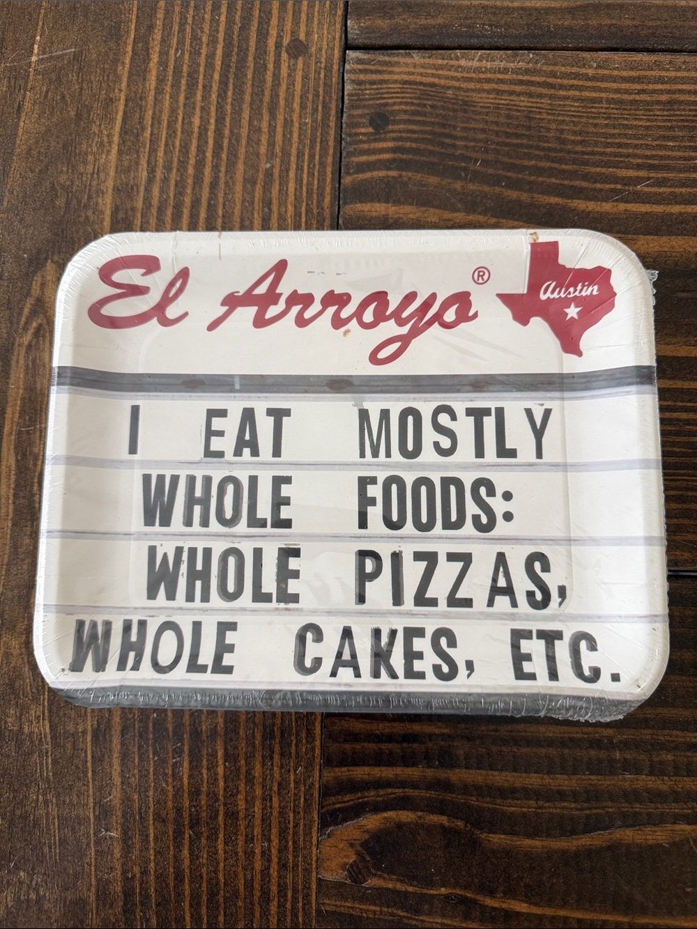 White and Red Decorative Paper Plates with Marquee Text
